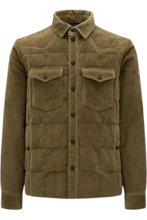 Moncler Down Jackets, male, , Size: 3XL Olive Corduroy Down Shirt Jacket