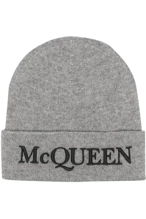Alexander McQueen Beanies, male, , Size: M Grey Cashmere Beanie Hat Embroidered Logo