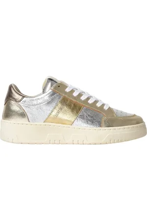 SAINT SNEAKERS Sneakers, male, , Size: 6 US Silver Leather Sneakers with Gold Detail