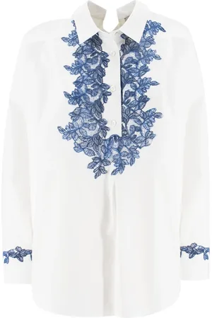 ERMANNO SCERVINO Blouses, female, , Size: XS Floral Embroidered Shirt with Bow Detail