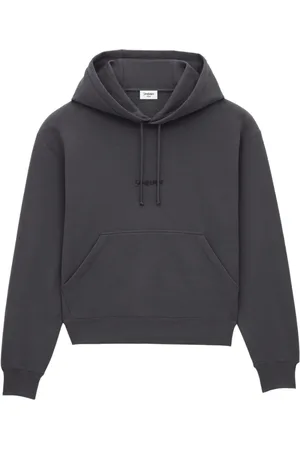 Saint Laurent Hoodies, male, , Size: M Grey Cotton Hoodie Kangaroo Pocket