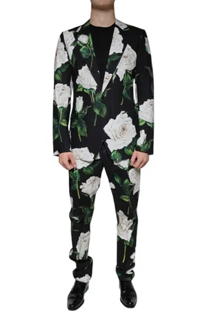 Dolce & Gabbana Single Breasted Suits, male, , Size: M Black Floral Slim Fit Suit Set