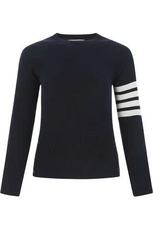 Thom Browne Round-neck Knitwear, female, , Size: 2XS Navy Wool Sweater