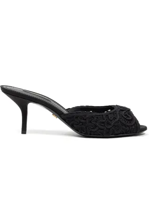 Dolce & Gabbana Heeled Mules, female, , Size: 7 US Embroidered Heel Ciabatta Sandals