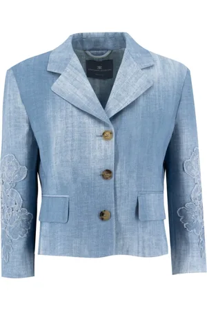 ERMANNO SCERVINO Blazers, female, , Size: M Denim Effect Floral Applique Jacket