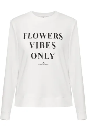 Elisabetta Franchi Long Sleeve Tops, female, , Size: M Contrast Lettering Sweatshirt with Satin Bands