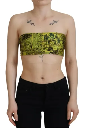 John Galliano Sleeveless Tops, female, , Size: XS Yellow Graphic Cropped Top