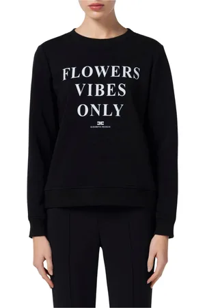 Elisabetta Franchi Round-neck Knitwear, female, , Size: L Lettering Print Sweatshirt with Satin Bands