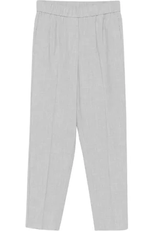 PESERICO SIGN Cropped Trousers, female, , Size: XL Grey Beaded Trim Trousers with Pockets