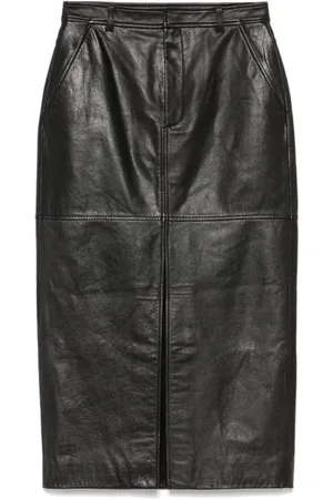 Self-Portrait Leather Skirts, female, , Size: S Leather Midi Skirt Pockets