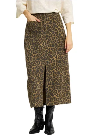 In Front Denim Skirts, female, , Size: 2XL Leopard Print Front Slit Skirt