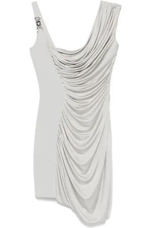 VERSACE Party Dresses, female, , Size: XS Ruched Asymmetric Neck Sleeveless Dress