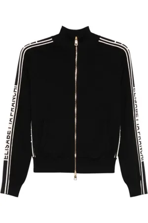 Elisabetta Franchi Zip-throughs, female, , Size: M Graphic Touch Cardigan with Logo Bands