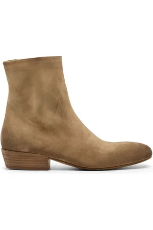 MARSÈLL Cowboy Boots, male, , Size: 10 US Beige Side Zip Low Block Heel Shoes