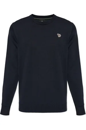 Paul Smith Round-neck Knitwear, male, , Size: XL Cotton Sweater with Logo Patch