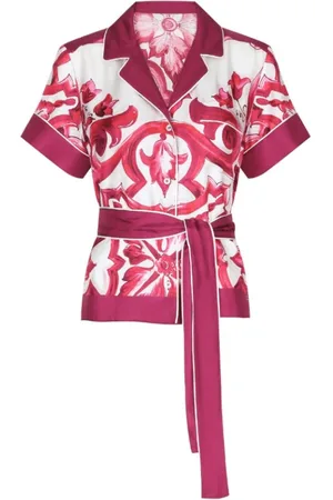 Dolce & Gabbana Kimonos, female, , Size: 2XS Majolica-print Silk Shirt with Belt