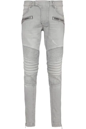 Balmain Slim-fit Jeans, male, , Size: W32 Biker Jeans in Grey Quilted Denim