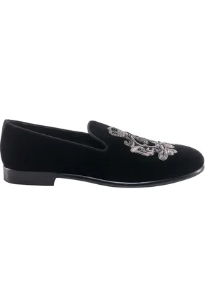 Dolce & Gabbana Loafers, male, , Size: 6 US Velvet Loafers with Embroidered Logo