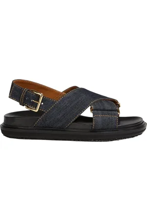 Marni Flat Sandals, female, , Size: 6 US Denim Criss-Cross Sandal