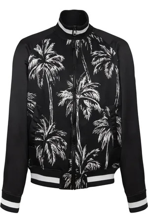 Balmain Bomber Jackets, male, , Size: M Printed Satin Palm Tree Bomber Jacket