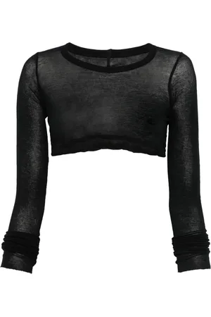 Rick Owens Long Sleeve Tops, female, , Size: M Semi-Sheer Crop Top Long Sleeve