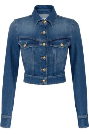 Elisabetta Franchi Denim Jackets, female, , Size: L Slim Cropped Denim Jacket Vintage Look