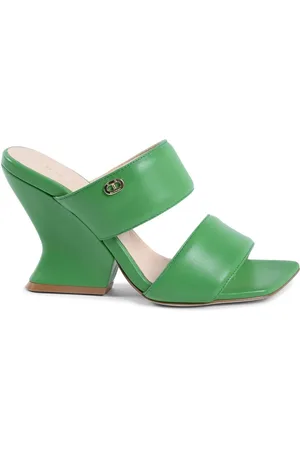 DEE OCLEPPO Heeled Mules, female, , Size: 11 US Leather Wedge Heel Sandals