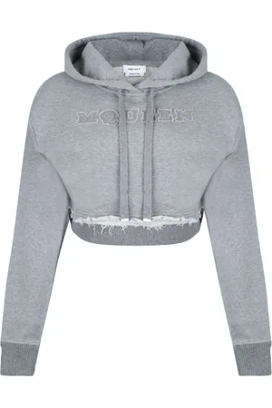 Alexander McQueen Hoodies, female, , Size: S Light Grey Logo Embroidered Hoodie
