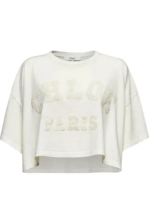 Chloé T-Shirts, female, , Size: S Textured Logo Patch Cropped T-Shirt