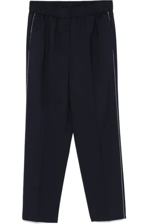 PESERICO SIGN Cropped Trousers, female, , Size: 2XL Navy Blue Beaded Trim Trousers