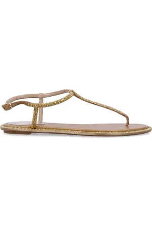 RENE CAOVILLA Flat Sandals, female, , Size: 10 US Gold Satin Crystal Sandals