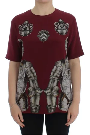 Dolce & Gabbana T-Shirts, female, , Size: XS Enchanted Sicily Silk Blouse with Knight Print