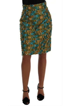 Dolce & Gabbana Midi Skirts, female, , Size: M Elegant Green Jacquard High Waist Skirt