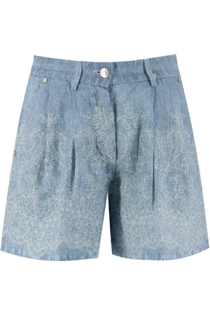 ERMANNO SCERVINO Denim Shorts, female, , Size: XS Linen Denim Pattern Floral Lace Shorts