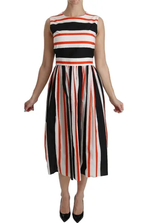 Dolce & Gabbana Midi Dresses, female, , Size: M Striped A-Line Pleated Midi Dress
