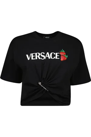 VERSACE T-Shirts, female, , Size: 2XS Modern Strawberry Print Crop Top