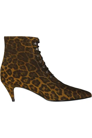 Saint Laurent Heeled Boots, female, , Size: 5 US Leopard-Print Lace-Up Ankle Boots
