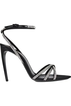 Saint Laurent High Heel Sandals, female, , Size: 7 US Rhinestone Crisscrossed Strap Sandals