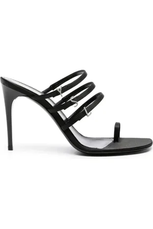 Saint Laurent Heeled Mules, female, , Size: 8 1/2 US Satin Sandals with Rhinestone Logo