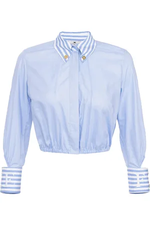 Elisabetta Franchi Shirts, female, , Size: S Striped Collar Cotton Poplin Cropped Shirt