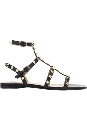 VALENTINO GARAVANI Flat Sandals, female, , Size: 7 1/2 US Leather Sandals with Studs