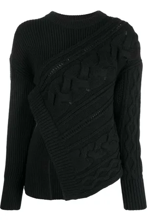 Alexander McQueen Round-neck Knitwear, female, , Size: S Asymmetric Wool Jumper with Ribbed Detailing