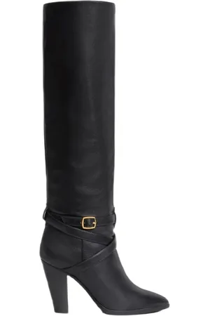 Céline Heeled Boots, female, , Size: 7 US Leather Boots with Gold-tone Buckle