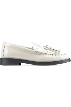 Jimmy Choo Loafers, female, , Size: 8 1/2 US Pearl Leather Loafers with Fringe Detail