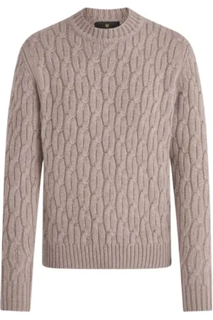 Belstaff Round-neck Knitwear, male, , Size: M Chunky Knit Crew Neck Jumper in Dark Natural