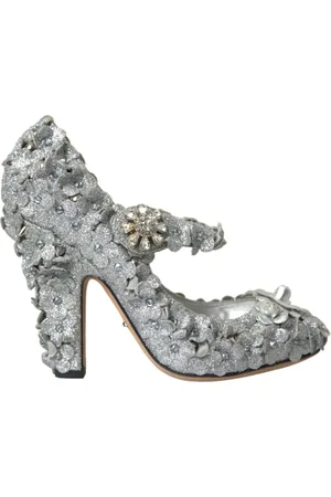 Dolce & Gabbana Pumps, female, , Size: 6 US Silver Crystal Embellished Mary Jane Pumps