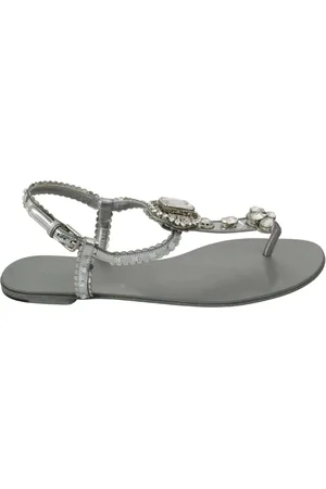 Dolce & Gabbana Flat Sandals, female, , Size: 7 1/2 US Silver Crystal Sandals Flip Flops