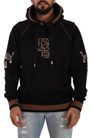 Dolce & Gabbana Hoodies, male, , Size: XL Chic Leopard Motive Hooded Sweater