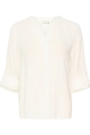 Kaffe Blouses, female, , Size: M Simple Blouse with V-Neck and Buttons