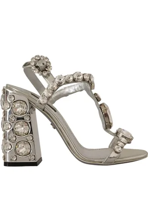 Dolce & Gabbana High Heel Sandals, female, , Size: 7 US Crystal-Embellished Silver Leather Pumps